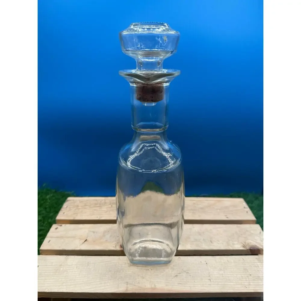 Vintage Clear Glass Whiskey Liquor Decanter with Original Cork Stopper-Mid-Cent